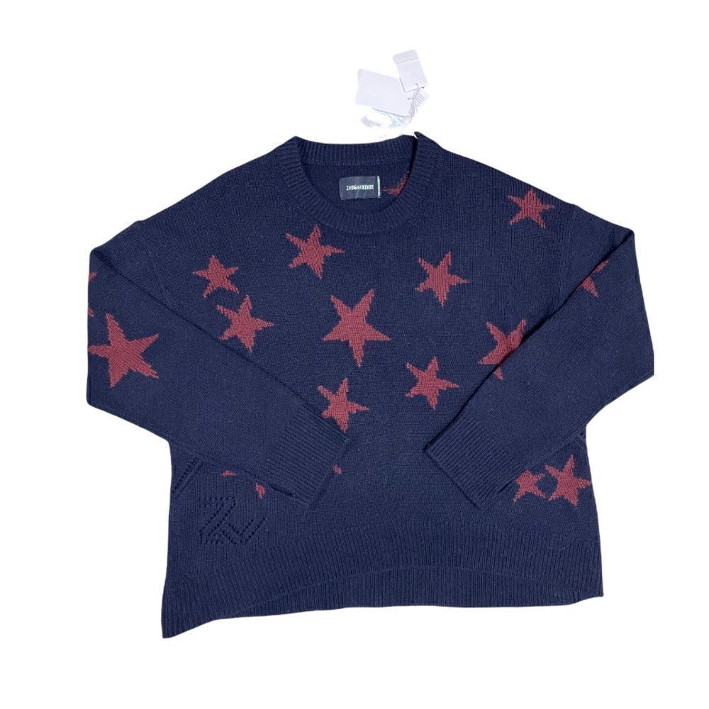 Zadig & Voltaire Cashmere Navy & Burgundy Star Sweater NWT Size XS